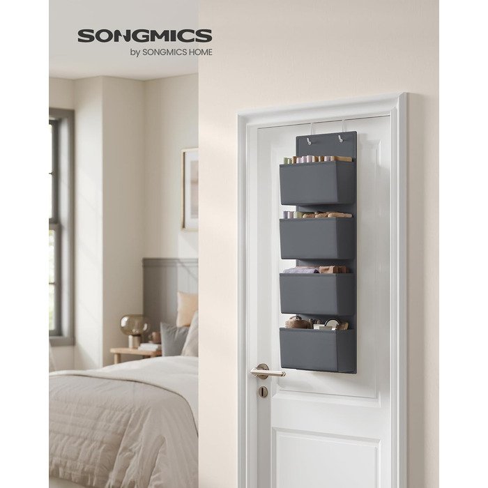 Органайзер для шафи SONGMICS з 4 кишенями, навісна полиця, органайзер для гардеробу, навісне зберігання, органайзер для дверей, спальня, вітальня, 2 x 33,5 x 00 см, RDH04G (2, сірий шифер)