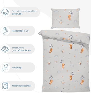 Комплект постільної білизни для дитячого ліжечка Kinderbettwäsche: комплект ковдри 100x135 см та наволочки 40x60 см з бавовни. Підходить для хлопчиків та дівчаток. Oeko-Tex сертифікат.