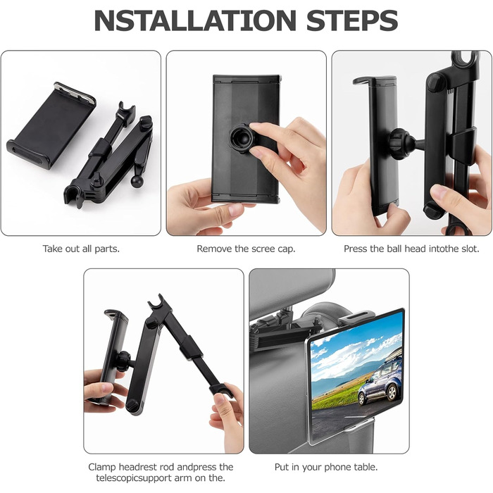 Тримач для планшету Carehabi в авто: універсальний, висувний, для iPad, Samsung Tab, Switch, Fire HD та інших пристроїв 4-12.9 дюймів