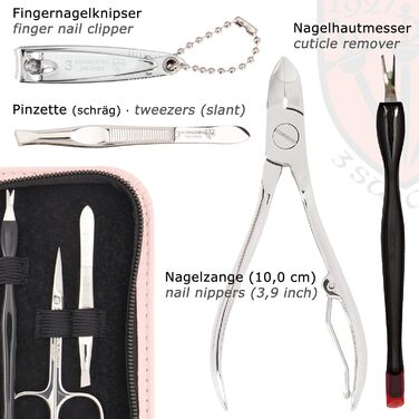 Набір для манікюру DREI SCHWERTER 'Torino' 6 предметів | Німецька якість | У футлярі з штучної шкіри | Шкірні ножиці, кусачки, пінцет, пилка, лопатка для кутикули