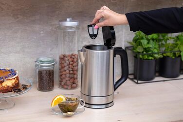 Електричний чайник MPM MCZ-85/G1, 1.7 л, без BPA, бездротовий, 360° поворотна база, антинакипний фільтр, автовимкнення, чорний, 2200W (сталь)