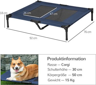 PawHut Лежанка для собак на вулицю, піднята лежанка з дихаючою сіткою, лежанка для домашніх тварин для маленьких та середніх собак, 91 x 69 x 29 см (Блакитний)