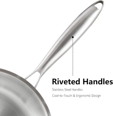 Пательня нержавіюча сталь 24 см, індукція, довговічна, з ручками з нержавіючої сталі, легке очищення, для всіх плит