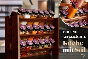 Elegant dark spice rack, wood, standing & wall mounted. 18 SPICE JARS, 25 LABELS. Spice organizer, spice rack, kitchen shelf, wood, vintage. Spice rack - spice rack system hanging - spice storage