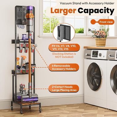 Підставка для Dyson V15 V12 V11 V10 V8 V7 V6 Gen5: Настінний тримач з органайзером для насадок та аксесуарів, чорна