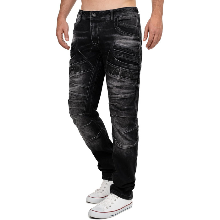 Чоловічі джинси Cipo & Baxx Biker Style: Regular або Slim Fit, Stone Washed Denim, чорний (29W/32L)