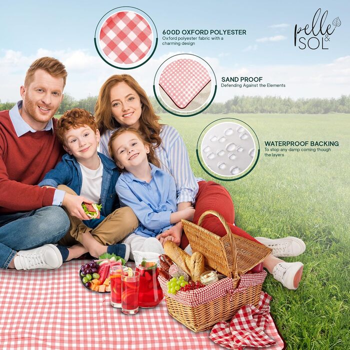 Пікнік-дека Pelle & Sol, 200x140 см, водовідштовхувальна, туристична, для пляжу, кемпінгу, з ручкою, червона