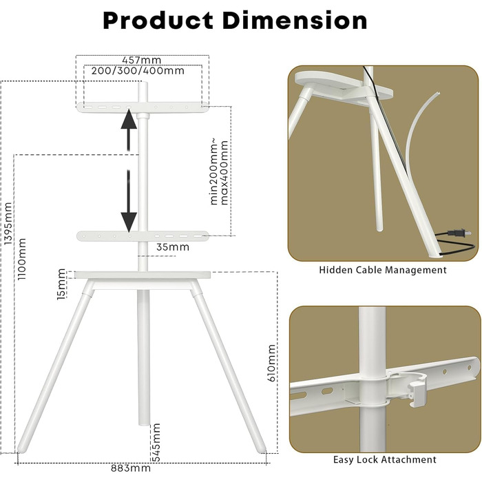 Підставка для телевізора PUTORSEN: поворотна, регульована по висоті, 43-65 дюймів, до 40 кг, VESA 400x400 (сірий або білий)