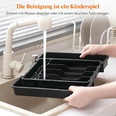 Lifewit 2 Pack Cutlery Box, Adjustable Width from 23 to 37 cm Cutlery Insert for Drawers, 5 to 7 Compartments Drawer Cutlery Organizer for Kitchen, Small Cutlery Holder for Spoons/Forks, Black