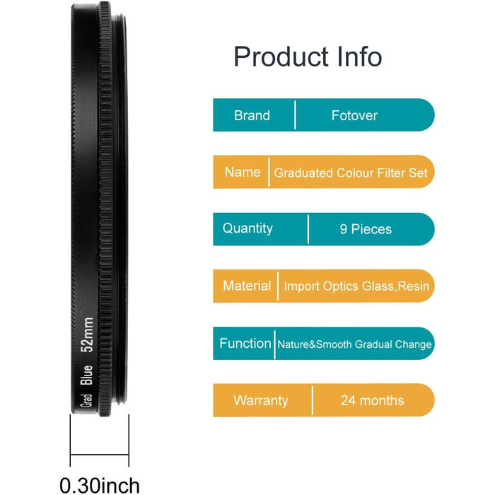 Набір кольорових фільтрів для об'єктивів Fotover 9 шт. (72мм) для Canon, Nikon, Sony, Pentax, Olympus, Fuji DSLR камер