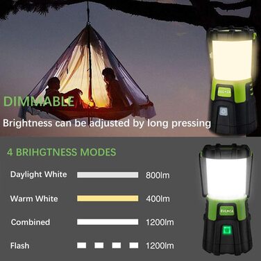 EULOCA Camping Lantern 1200LM CREE LED Rechargeable Waterproof Camping Lantern with 4400 mAh Power Bank, 4 Brightness Levels Dimmable, 10W Camping Light Portable for Power Outages, Hiking, Emergency