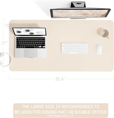 Офісний килимок для миші та столу YSAGi зі шкіри та антиковзким замшем, 90x43 см, бежевий