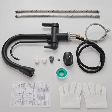 Чорний кухонний змішувач з висувною лійкою 360°, з нержавіючої сталі, для фільтрованої води