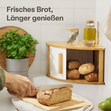 Бротокнига Praknu з дерева з ковзними дверцятами - Економія місця - Зберігає хліб свіжим - Легка збірка з інструкцією (Білий)