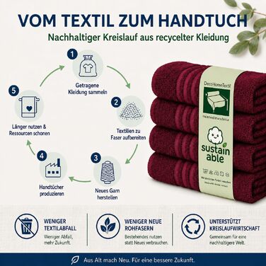 Набір махрових рушників DecoHomeTextil Eco (6 шт.), еко-серія, гігроскопічні та м'які, бордовий колір (4 рушники 70x140 см, 2 рушники 50x100 см)