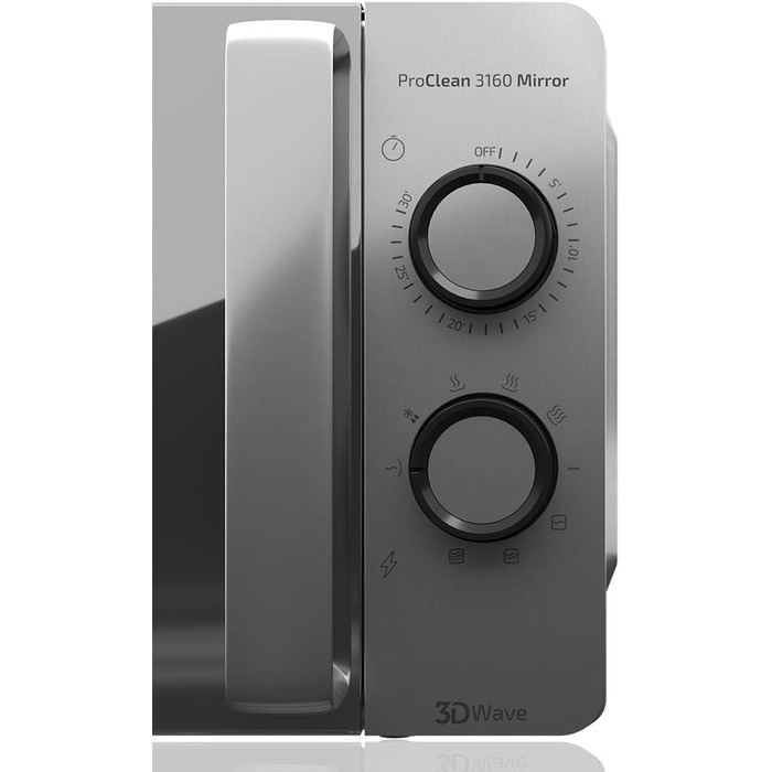 Мікрохвильова піч Cecotec ProClean 3160-Mirror, 20 л, покриття Ready2Clean, 800 Вт, гриль, 9 рівнів, таймер 30 хв, 3D Wave, срібна, дзеркальна дверцята