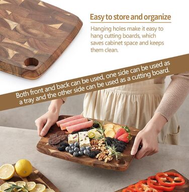 XINZUO 33 * 22 * 1.9cm Acacia Wood Brainwood Cutting Board, Double-Sided, Wooden Board Kitchen Chopping Boards, Serving Board, Bread & Snack Board, Breakfast Board for Bread, Cheese, Meat, Vegetables