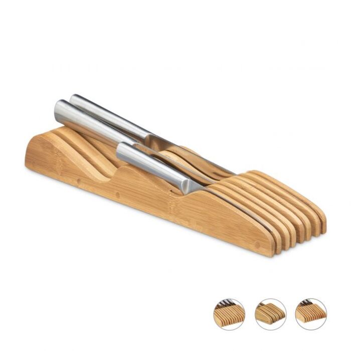 Relaxdays Bamboo Knife Block for Drawer