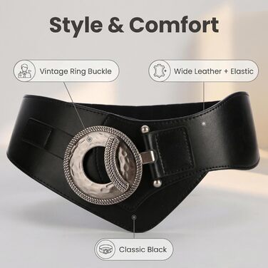 Жіночий шкіряний пояс широкий 60мм, еластичний, чорний/червоний, розміри 65-160см. Стильний пояс для сукні