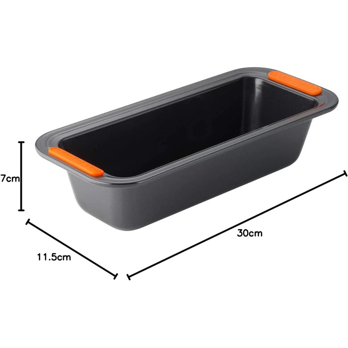 Форма для випікання Le Creuset, антипригарна, прямокутна, 30×11,5×7 см, стійка до закваски, з вуглецевої сталі, антрацит/помаранчева