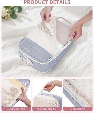 Набір органайзерів для валізи Narwey (6 шт.) - Кубики для пакування з компресією, Salbeigrün (бежевий)