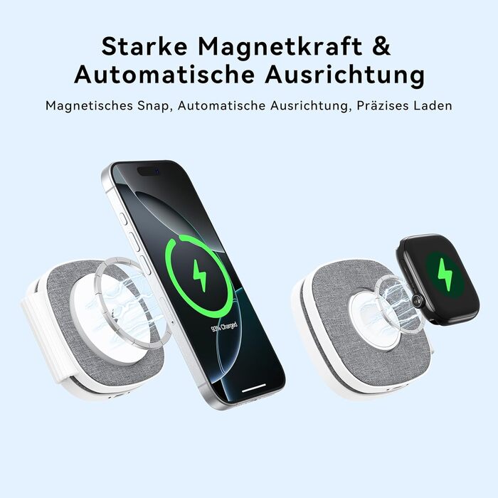 Зарядна станція 2-в-1 для Apple Watch та iPhone MagSafe (20W, сіра) - сумісна з iPhone 17e/Air/17/16/15/14/13/12 та Apple Watch Series 11/10/9/8/7/6/5/4/3/2/SE/Ultra, AirPods
