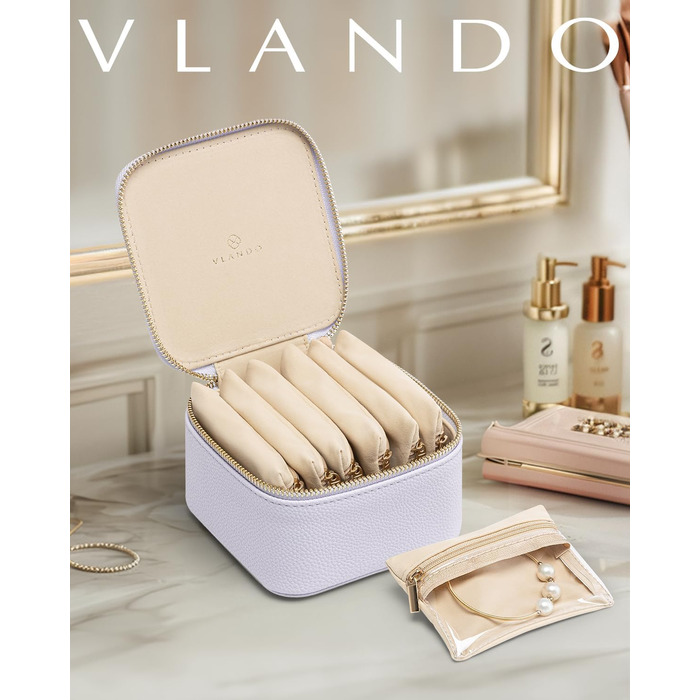 Шкатулка для прикрас Vlando з 12 оксамитовими мішечками, органайзер для подорожей, подарунок для жінок (Рожевий, фіолетовий)