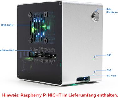 Корпус Mini-PC для Raspberry Pi 5 з SSD NVMe M.2, охолодження PWM та RGB-підсвіткою (без Raspberry Pi)