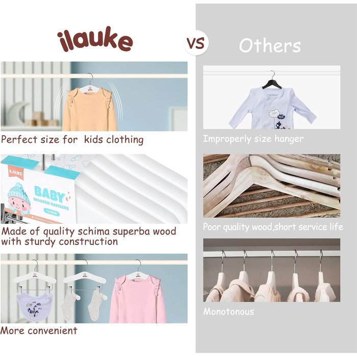 Дерев'яні вішалки для одягу з затискачами для малюків, 12 шт., класичні та міцні, білі, 25 см, для дітей 25 x 20.5 см