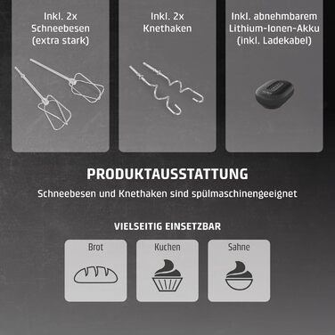 CASO Click & Mix - бездротовий ручний міксер, акумуляторний, для змішування, вимішування тіста, збивання, 8 швидкостей (600-1200 об/хв)