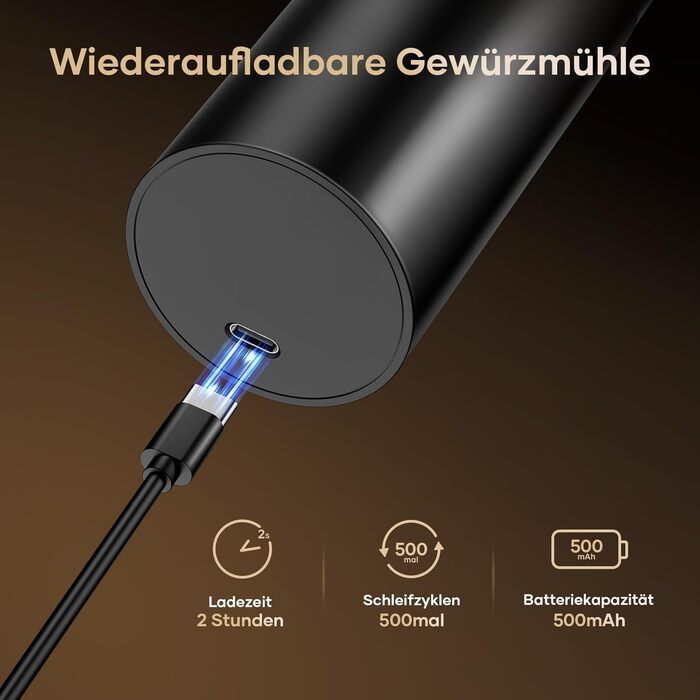 Електричні мельниці для солі та перцю 2 шт. (чорні) з регулюванням помелу, LED-підсвіткою та ємністю 100 мл