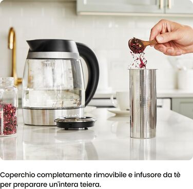 Електричний чайник Chefman 1.8L з нержавіючої сталі, автоматичне вимкнення, захист від перегріву, скло Borosilikat, функція підігріву