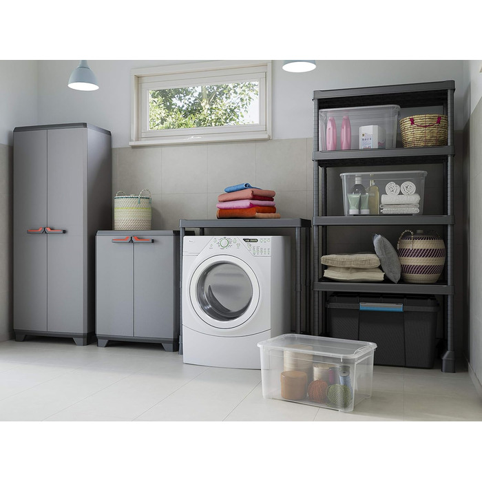 Keter Stilo Plastic Cabinet, tall, WxDxH: 68x39x173cm, gray/black/red, including 3 height-adjustable shelves (max. load capacity of 15kg each)