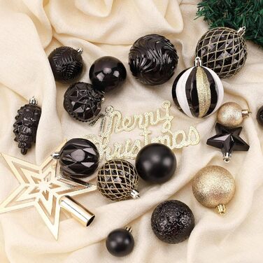 40 шт. прозорих новорічних кулі з кришкою, 6 см, прикраси для ялинки, вікна, інтер'єру та екстер'єру, чорний + золотий (різні дизайни)