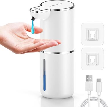 Автоматичний диспенсер для мила з датчиком, настінний, USB, 4 рівня, білий - для кухні, ванної, школи