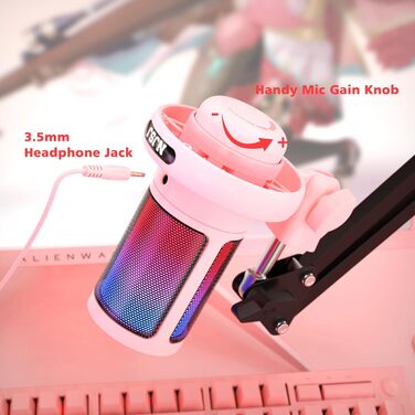Мікрофон для ПК NJSJ Gaming з тримачем, USB мікрофон для MAC PS4 PS5, рожевий. З кнопкою вимкнення звуку, навушниками, поп-фільтром. Конденсаторний мікрофон для стрімінгу та подкастів