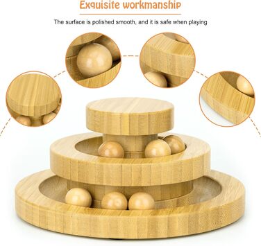 Cat toy self-entertainment, interactive cat toy made of bamboo, THREE tiers, rotating, smart track ball, swing roller with bells (Bamboo turntable)