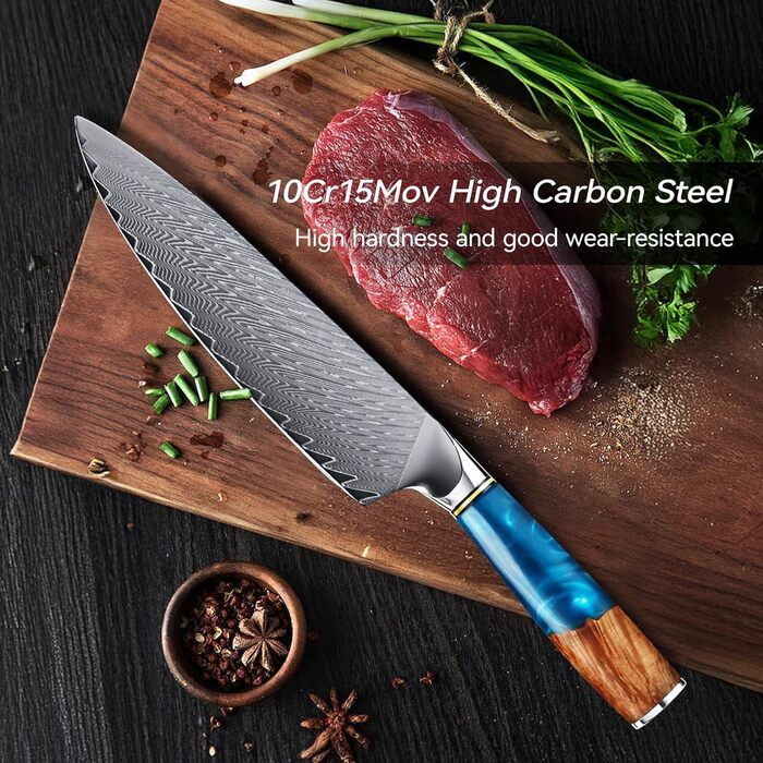 Японський кухонний ніж Hoforife 20 см з дамаської сталі VG10, професійний, з ергономічною ручкою, у подарунковій коробці