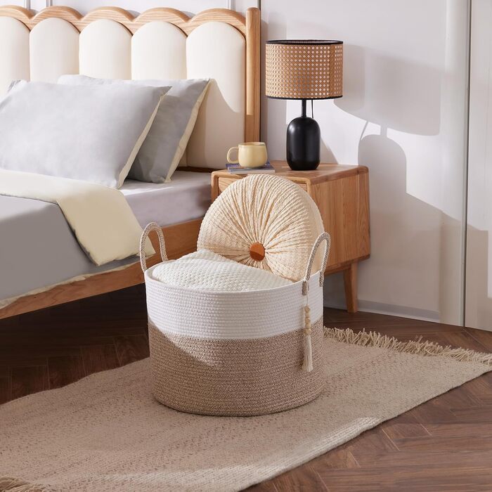 YOUDENOVA Woven Laundry Basket Large 65L Basket Storage Basket Blanket Toy Basket for Living Room Children's Room Storage Basket Laundry Collector 50x33 Brown