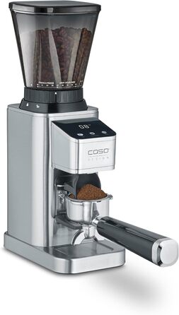 CASO BaristaChef Inox - електрична кавомолка з нержавіючої сталі, 48 ступенів помолу, для еспресо, з тримачем для портафільтра