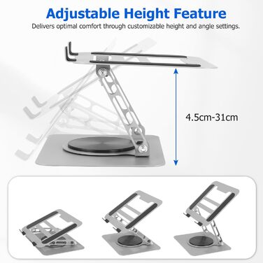 Підставка для ноутбука регульована по висоті, 360° обертання, складна, стабільна, з вентиляцією, ергономічна, сумісна з ноутбуками 10-17 дюймів