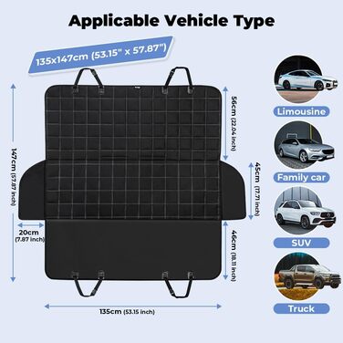 Накидка для собак у машину KYG, 135x147 см, чорна, водонепроникна, захист від подряпин, 4-в-1