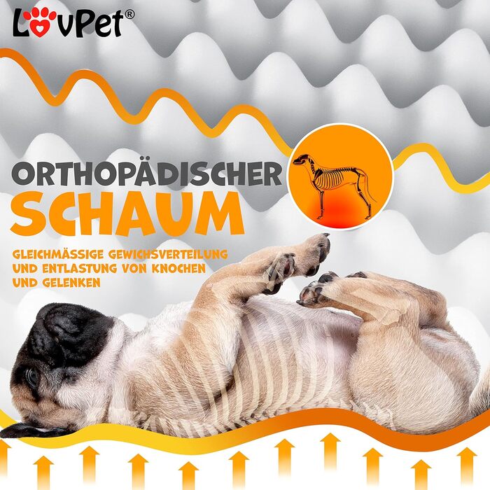 Lovpet® Orthopedic Dog Bed, Dog Cushion, Dog Basket Cookie, Incl. Bowl + 3X Chew Bones, Dog Sofa for Small, Medium & Large Dogs, Removable and Washable Cover, L 91x69x7.6 cm Anthracite