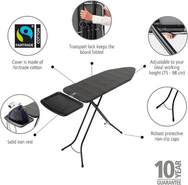 Прасувальна дошка Brabantia Jeansschwarz 124 x 45 см з підставкою для станції пари