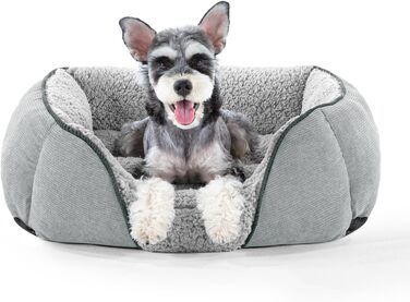 JOEJOY Dog Bed - Medium & Large Dogs, Dog Basket Washable - Fluffy Dog Bed, Non-Slip Dog Beds & Dog Baskets, Plush Dog Basket for Dogs & Cats (L76×61×23 cm) (S(51×48×15 cm), Light Grey)
