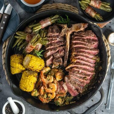 BBQ-Toro Сковорода-гриль з чавуну, Ø 29 см, з ручкою та носиками для зливу, рифлена, для гриля, духовки та барбекю