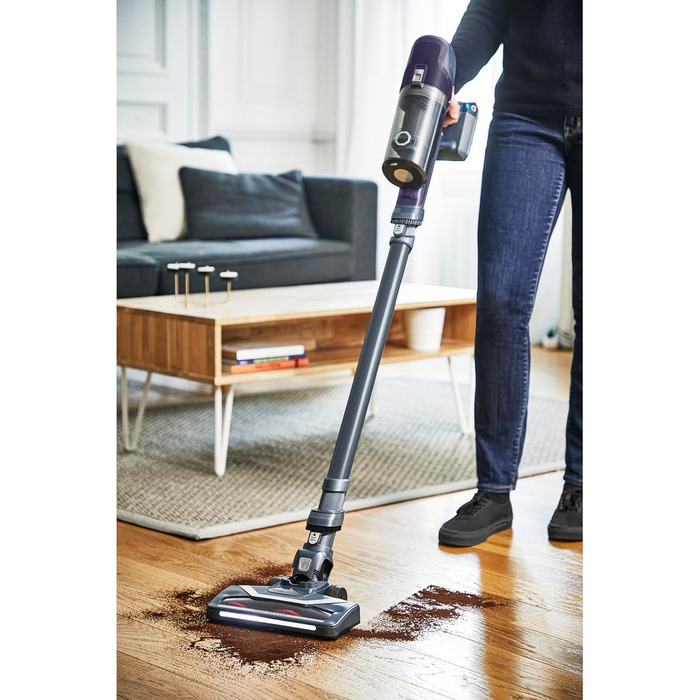 Пылесос Rowenta X-Pert 6.60 Essential аккумуляторный, 100 Вт, 45 мин работы, без мешка, LED-насадка, съемный аккумулятор, насадка для щелей и держатель для стены, фиолетовый/черный, RH6838 X-Pert 6.60 Essential лиловый/серый