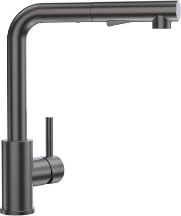 Змішувач кухонний висувний CECIPA з душем, нержавіюча сталь, 2 режими, 360° обертання, високий тиск, щіткова сталь (грашко-чорний)