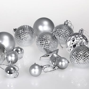 DEUBA® Новорічні кулі 66 шт. Ø 3-6 см, пластик, матові та глянцеві, для прикраси ялинки, срібні