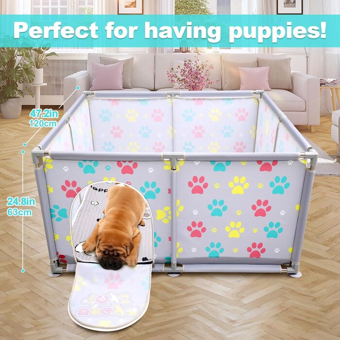 Клітка-манеж для тварин з нержавіючої сталі та міцного полотна, сіра та блакитна, для великих собак, котів, дрібних тварин